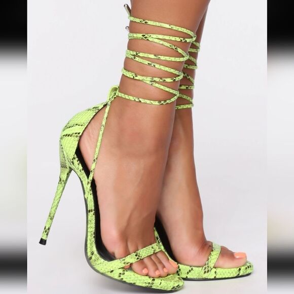 FASHION NOVA SNAKE PRINT LACE UP HIGH HEELS SANDAL - Picture 16 of 16